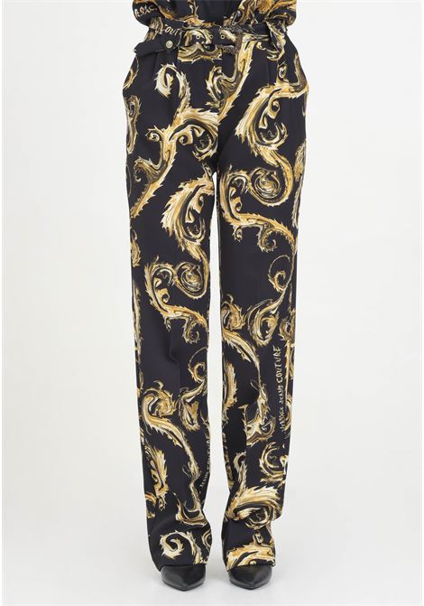 Elegant black trousers for women with Chromo Couture pattern VERSACE JEANS COUTURE | 77HAA117NS515G89